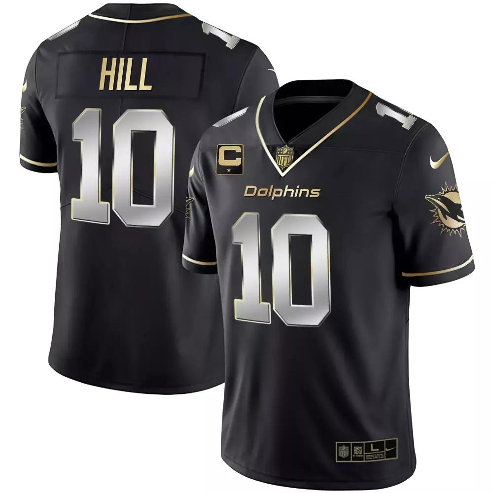 Tyreek Hill 10 Dolphins Jersey Black Men Gold Silver All Stitched Vapor