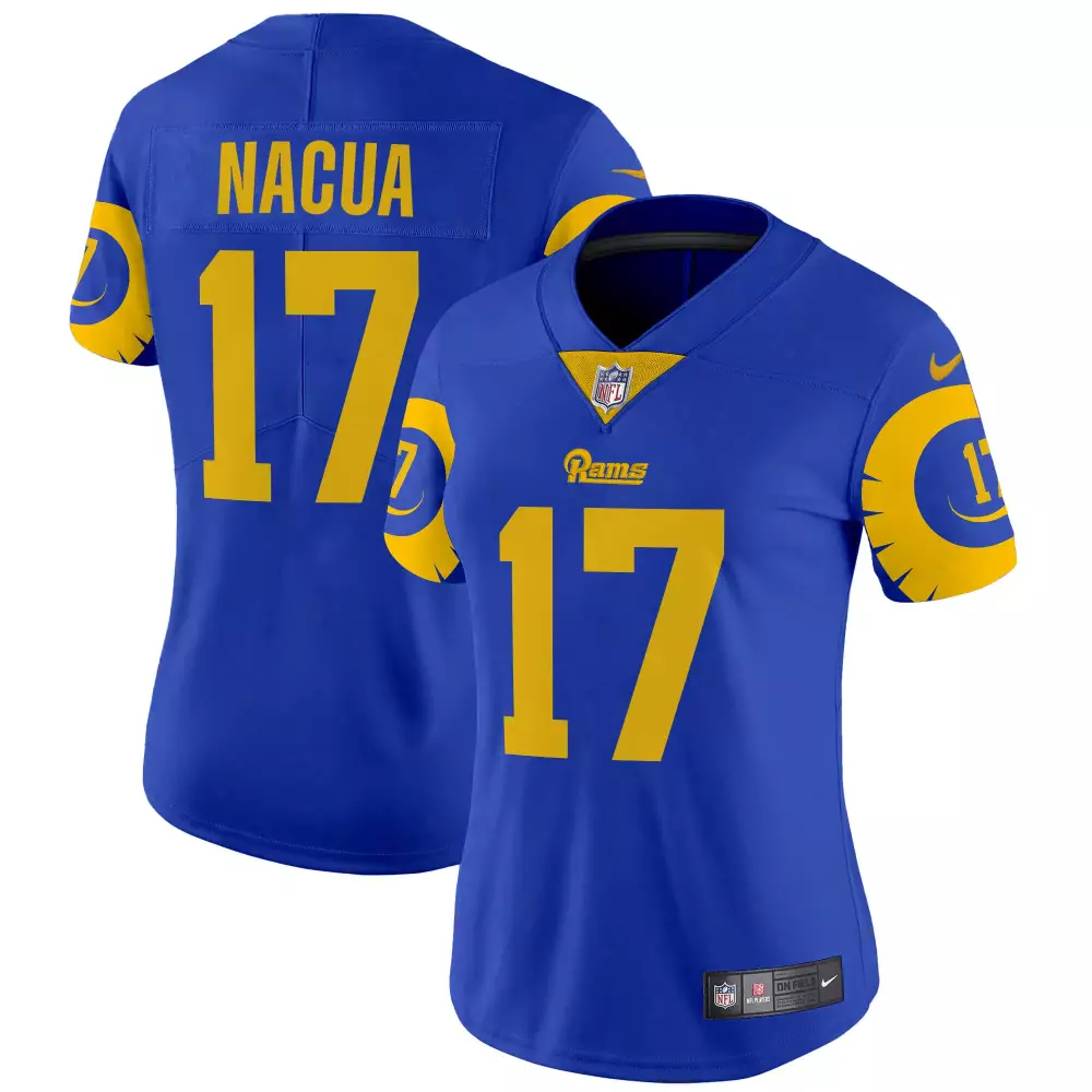 Puka Nacua 17 Rams Jersey Blue Men Yellow Vapor Limited All Stitched