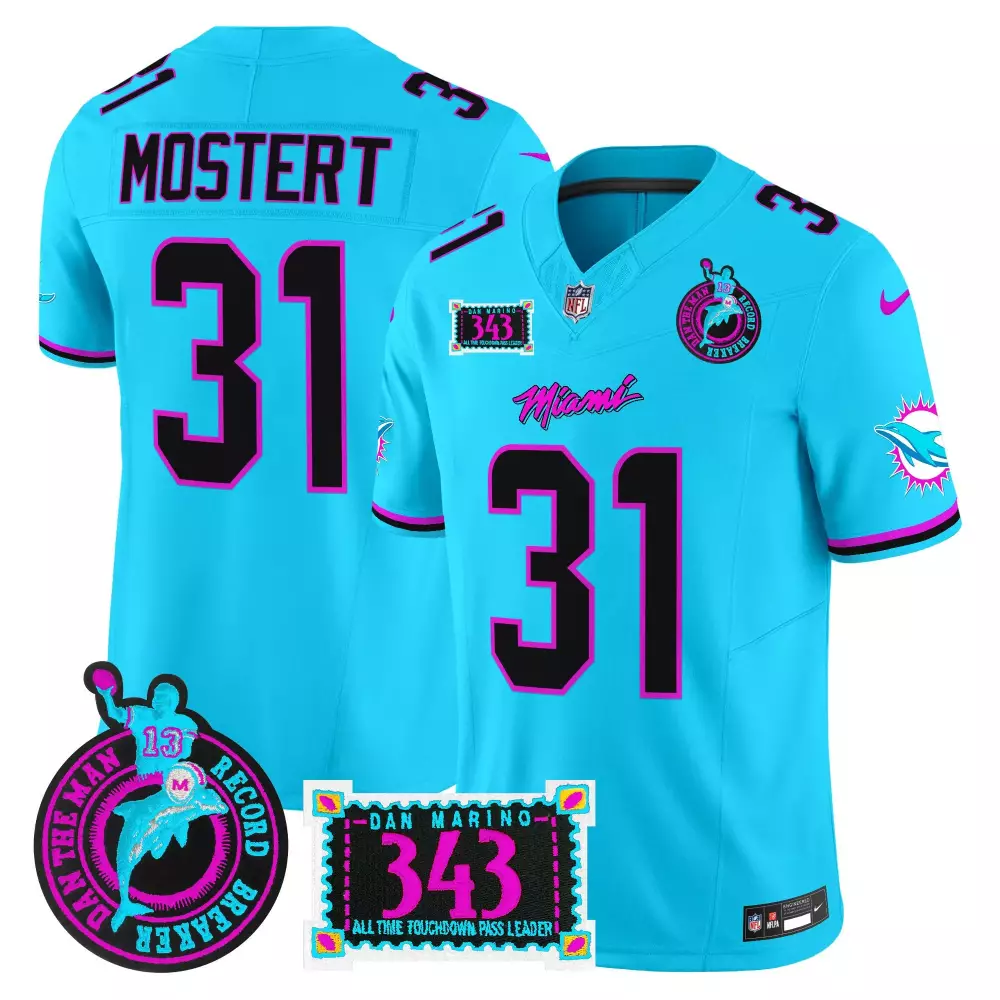 Raheem Mostert 31 Miami Dolphins Jersey Aqua Dan Man Record Breaker Men Alternate