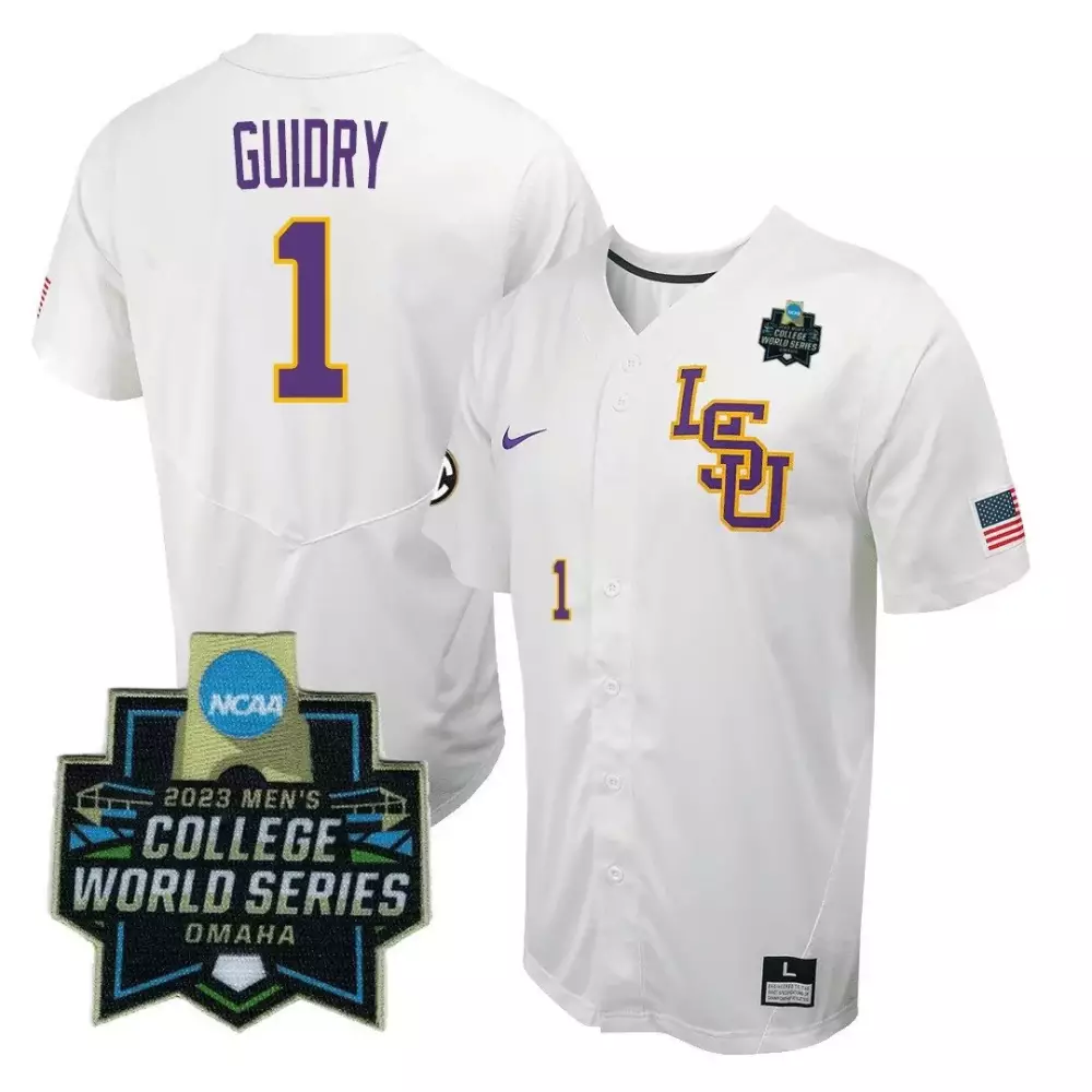Weylin Guidry 1 Lsu Jersey White 2023 College World Series Men Purple Gold v2 All