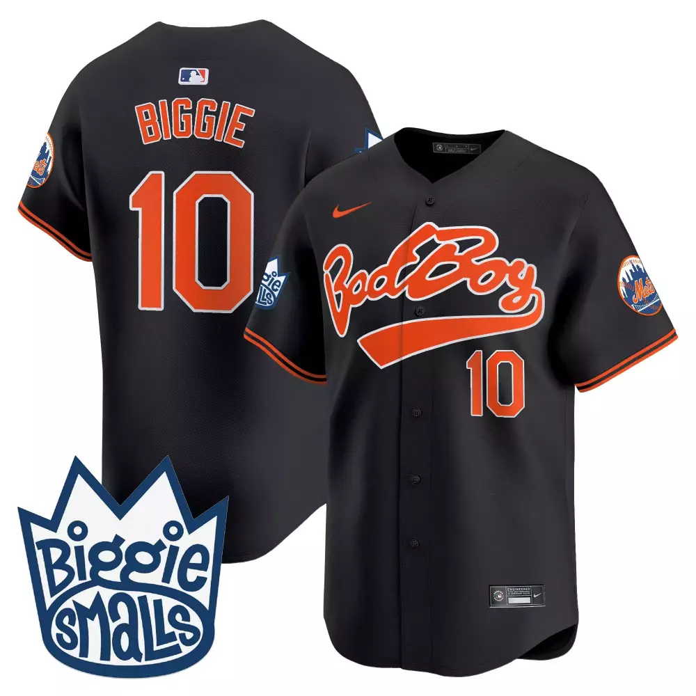 Biggie Smalls 10 New York Mets Jersey Black Bad Boy 2023 Men Orange Vapor Premier