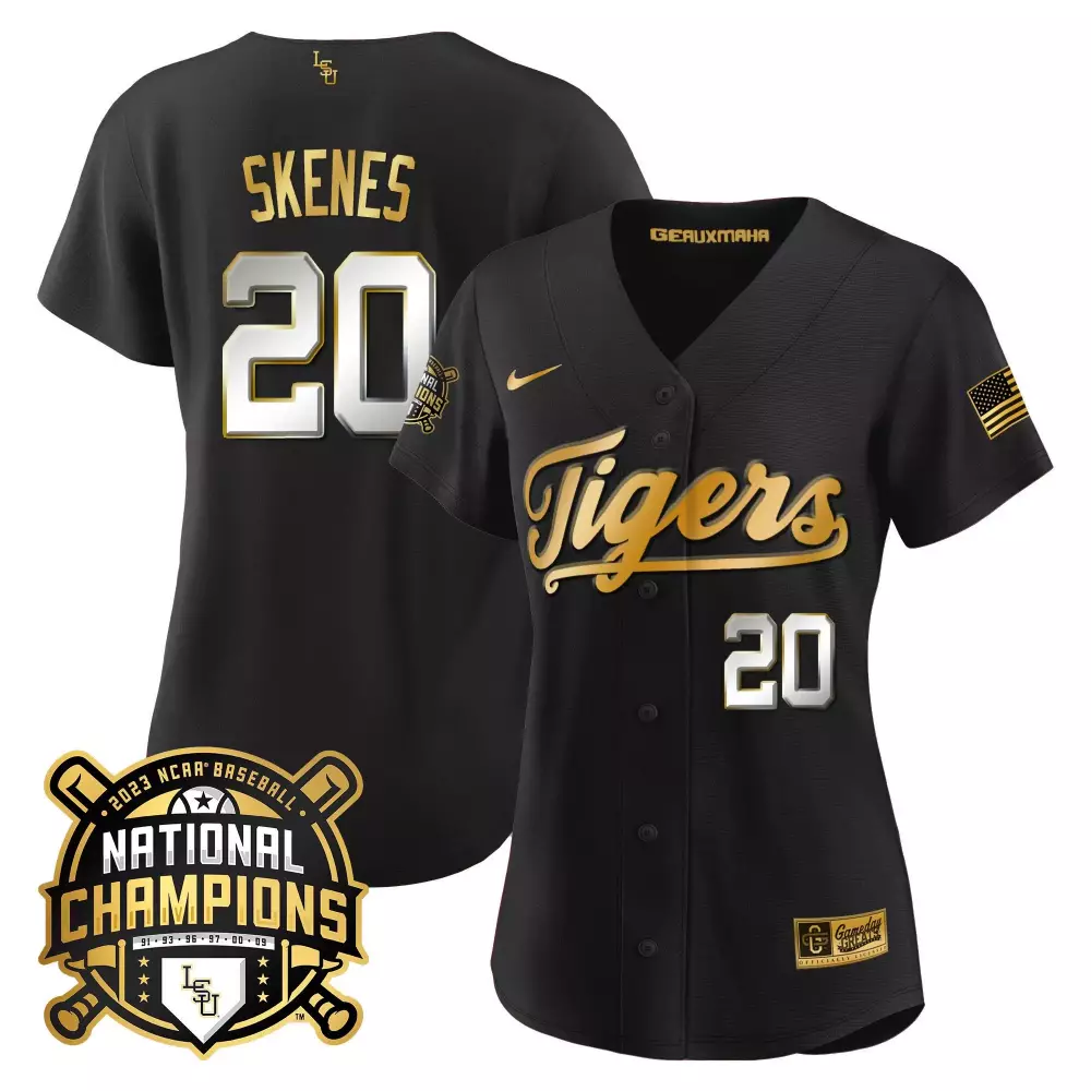 Paul Skenes 20 Lsu Tigers Jersey Black National Champions 2023 Baseball Men Gold