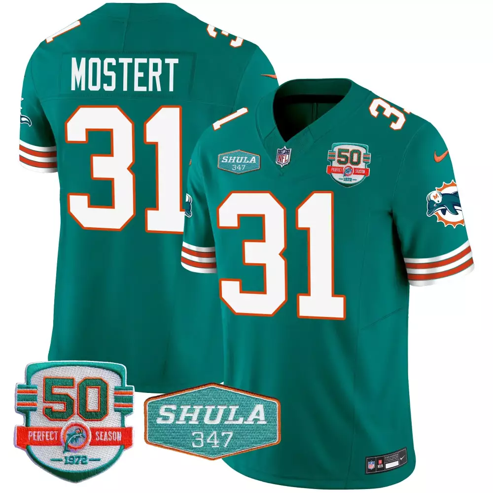 Raheem Mostert 31 Miami Dolphins Jersey Teal 50th Anniversary Season 50 Perfect 1972 Shula 347