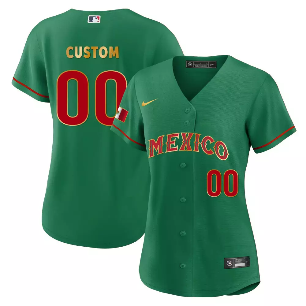 Custom Mexico Jersey Green Flag Red Gold All Stitched Vapor