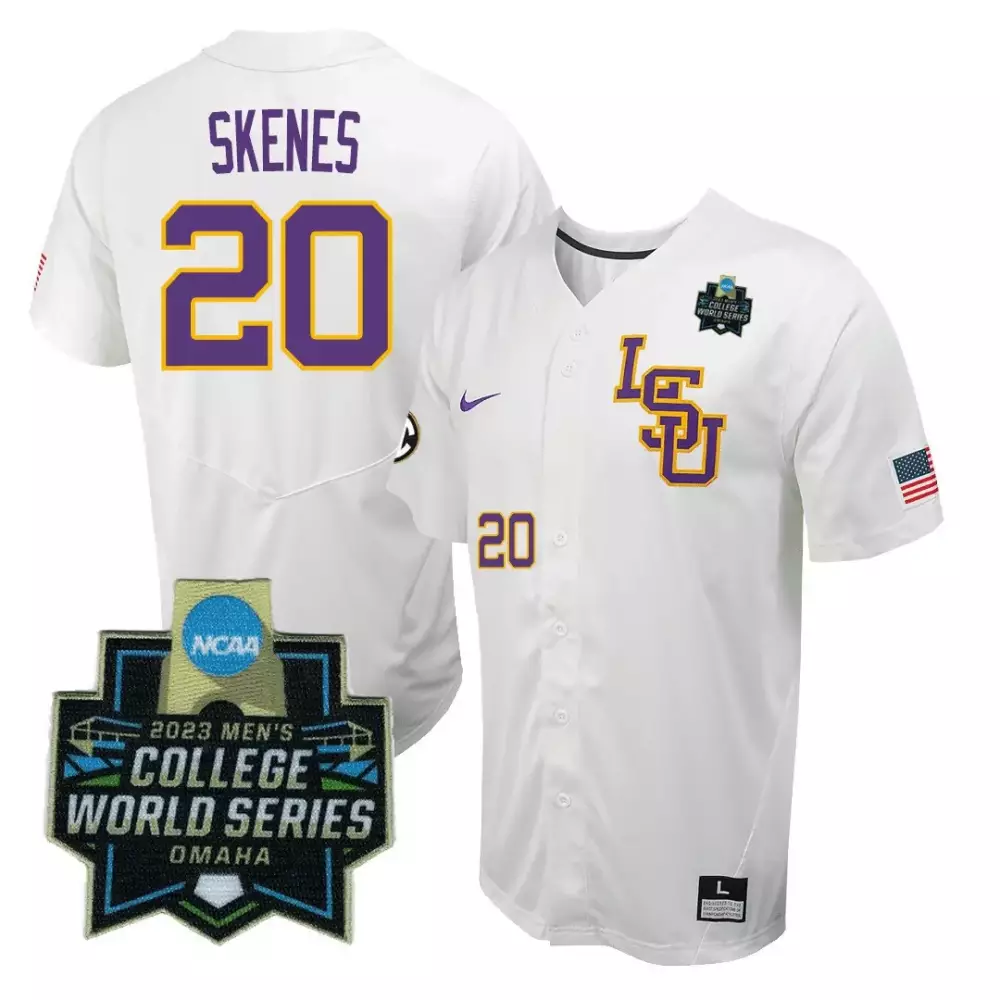Paul Skenes 20 Lsu Jersey White College World Series 2023 Men Purple Yellow v2 All