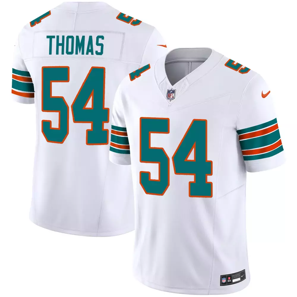 Thomas 54 Miami Dolphins Jersey White Men Teal Orange All Stitched Vapor