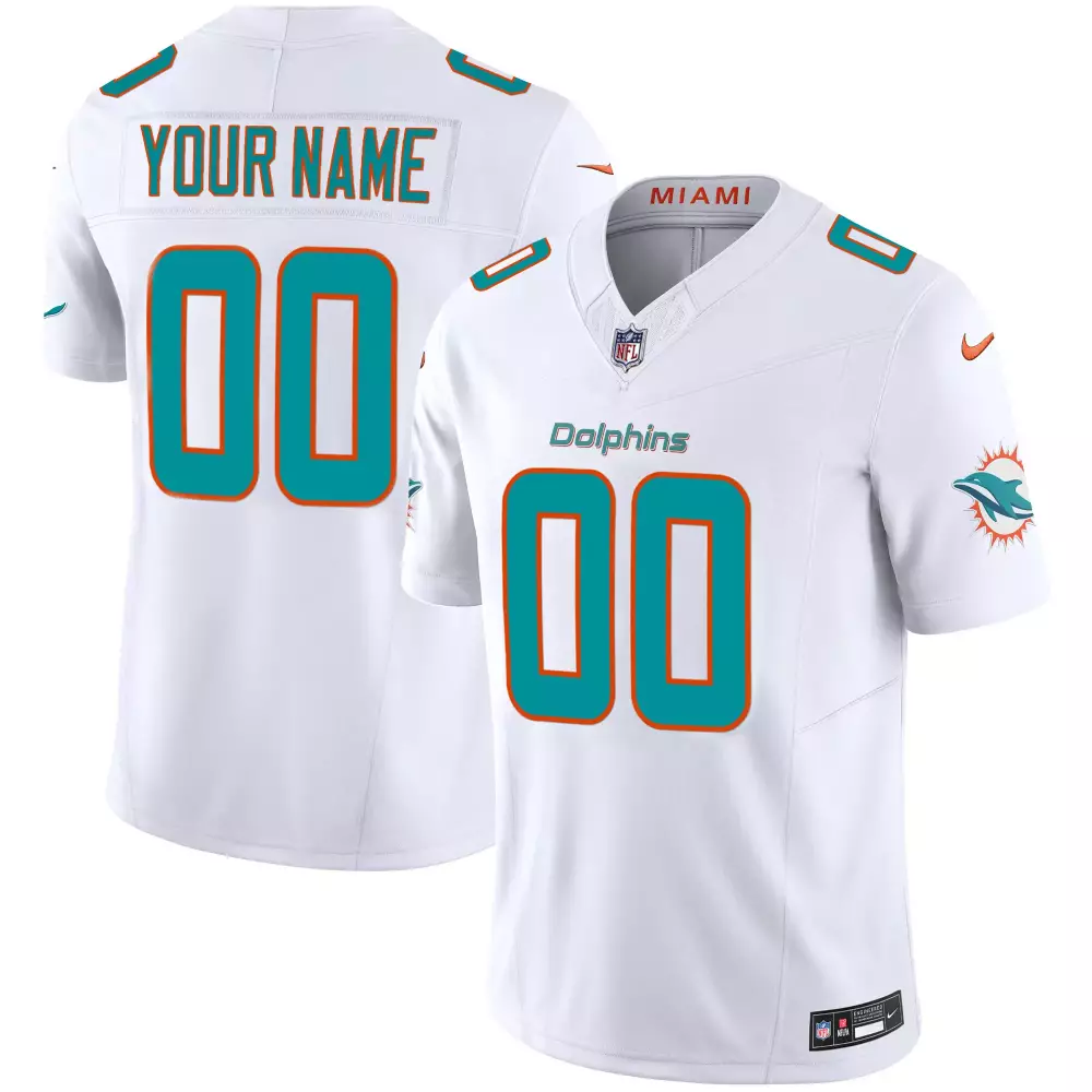 Custom Miami Dolphins Jersey White Teal Orange All Stitched Vapor
