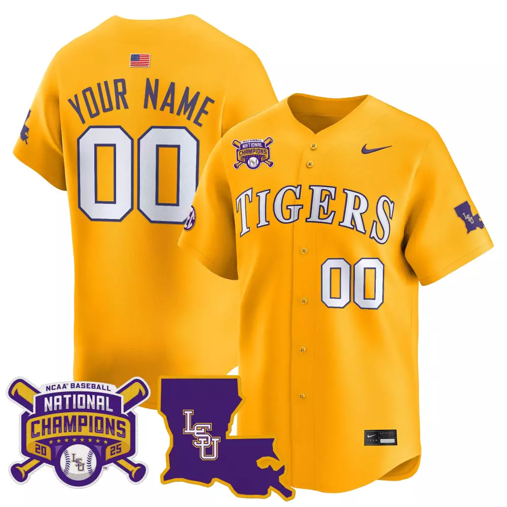 Custom Lsu Tigers Jersey Yellow National Champions Baseball 2025 Men Purple White