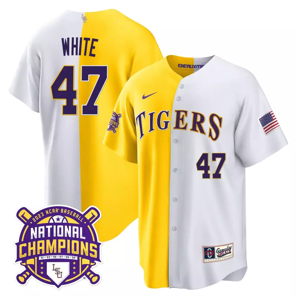 Eli White 47 Lsu Tigers Jersey Yellow 2023 Baseball National Champions Gameday Greats