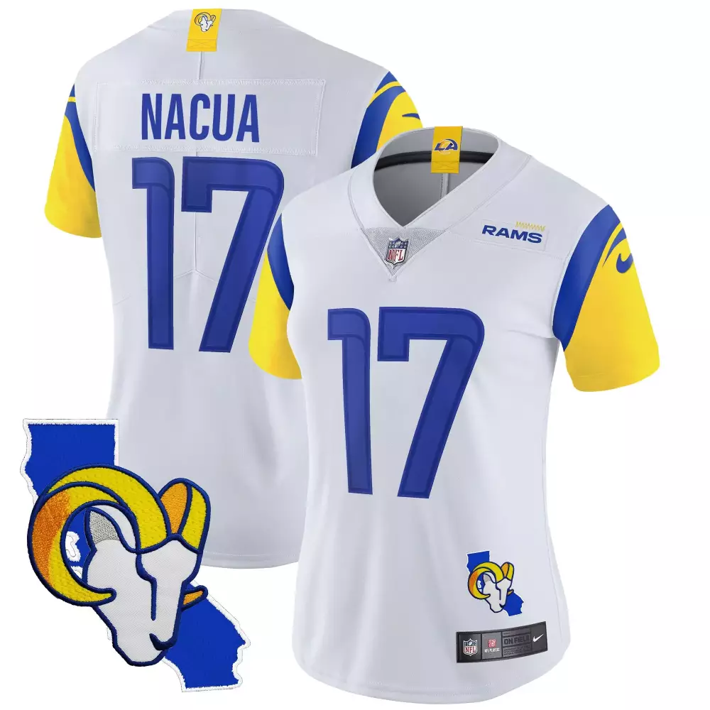 Puka Nacua 17 Rams Jersey White Men Player Blue Yellow Vapor Limited All Stitched