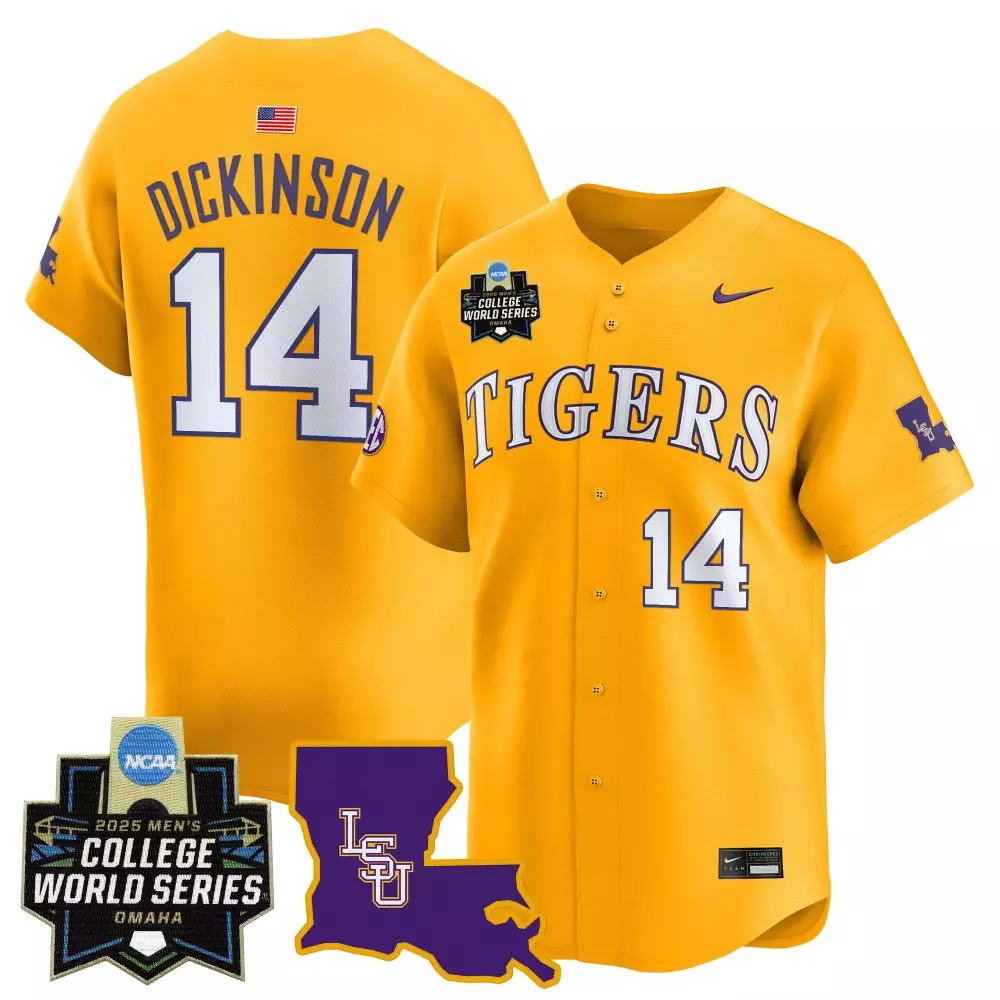 Dickinson College 14 Lsu Tigers Jersey Yellow World Series 2025 Men Purple White