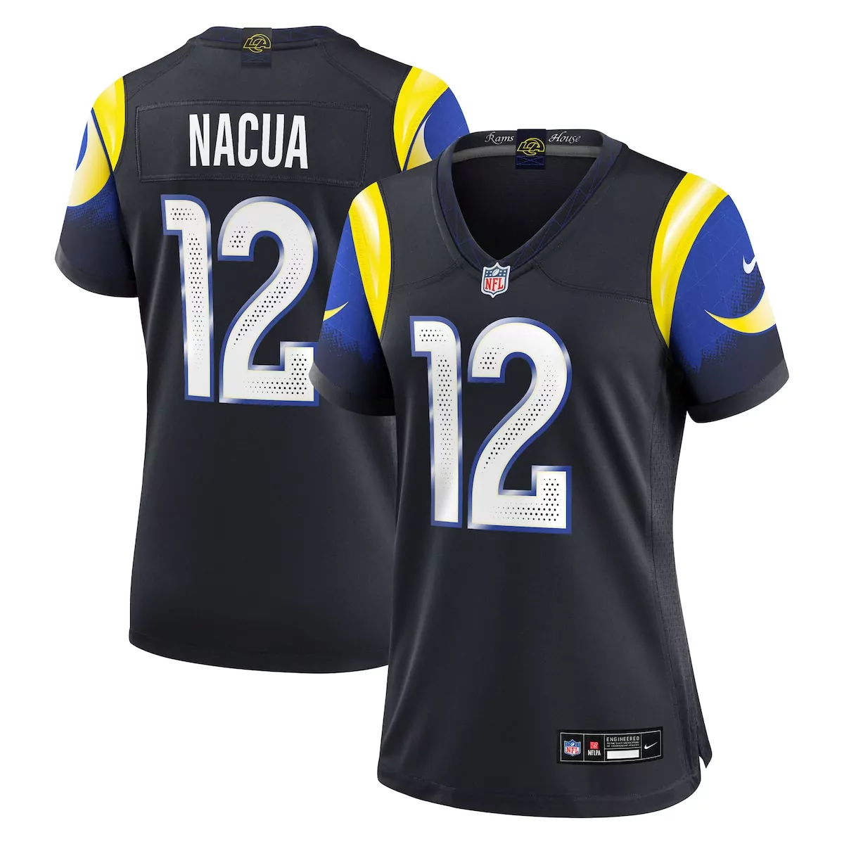 Puka Nacua 12 Rams Jersey Black Women Yellow Blue Collection Game