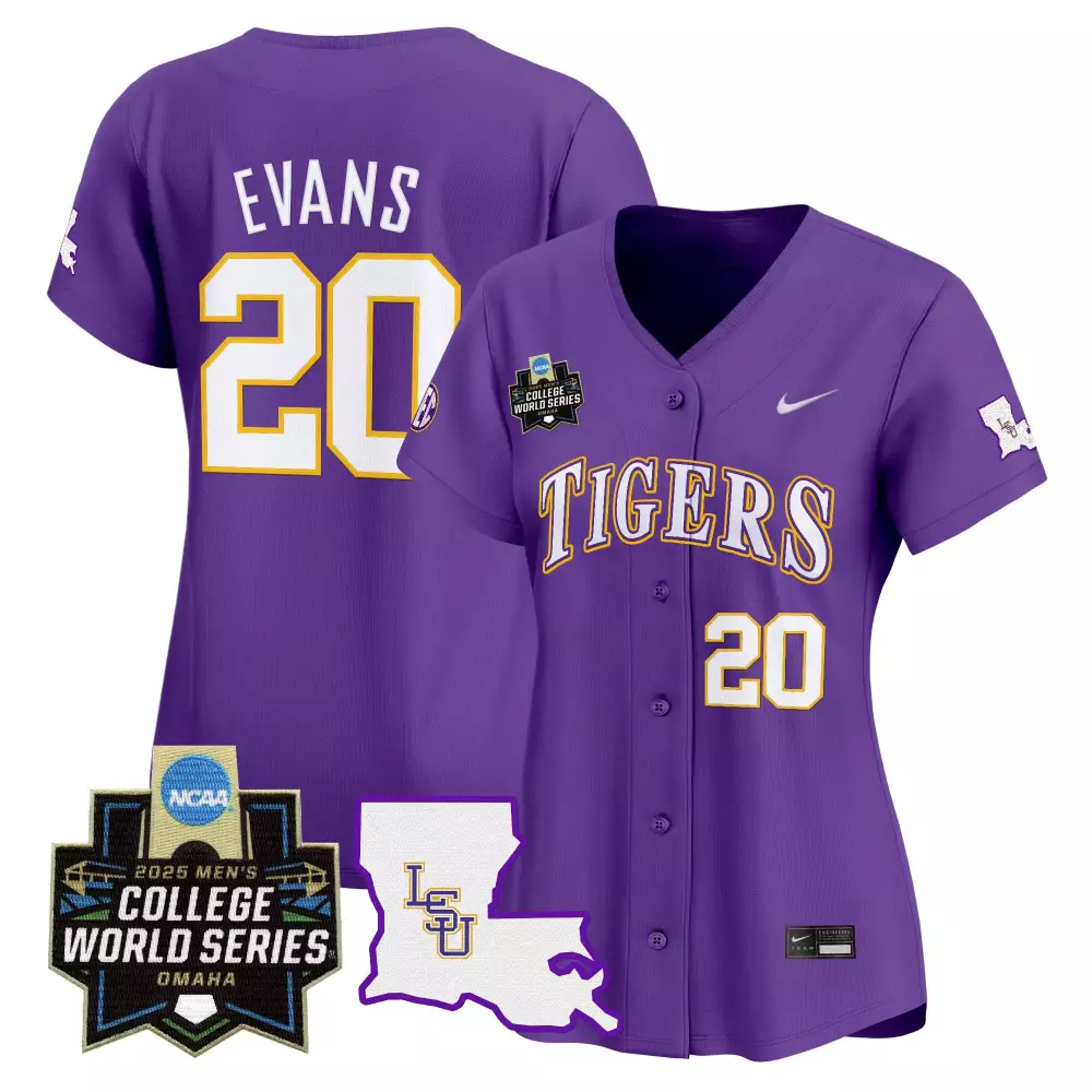 Evans College 20 Lsu Tigers Jersey Purple World Series 2025 Men White Gold Vapor