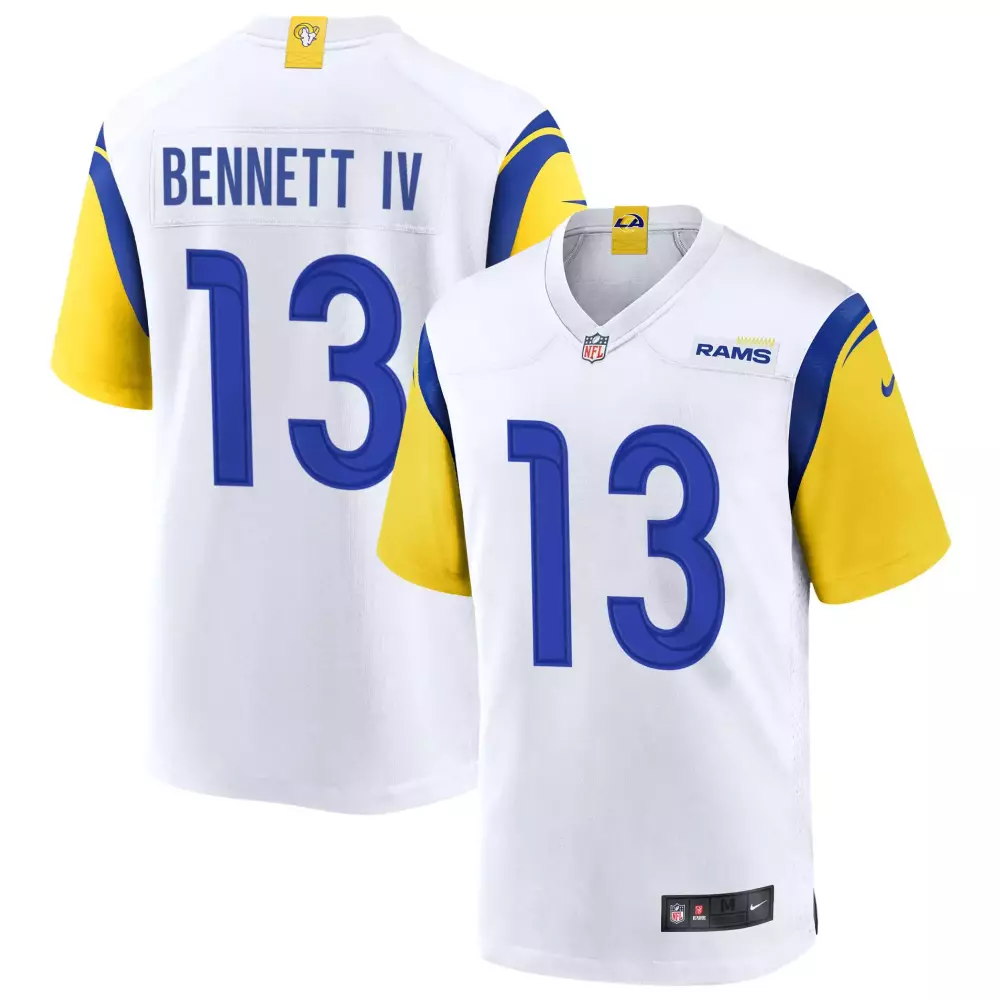 Stetson Bennett Iv 13 Rams Jersey White Men Short Sleeve Blue Yellow All Stitched