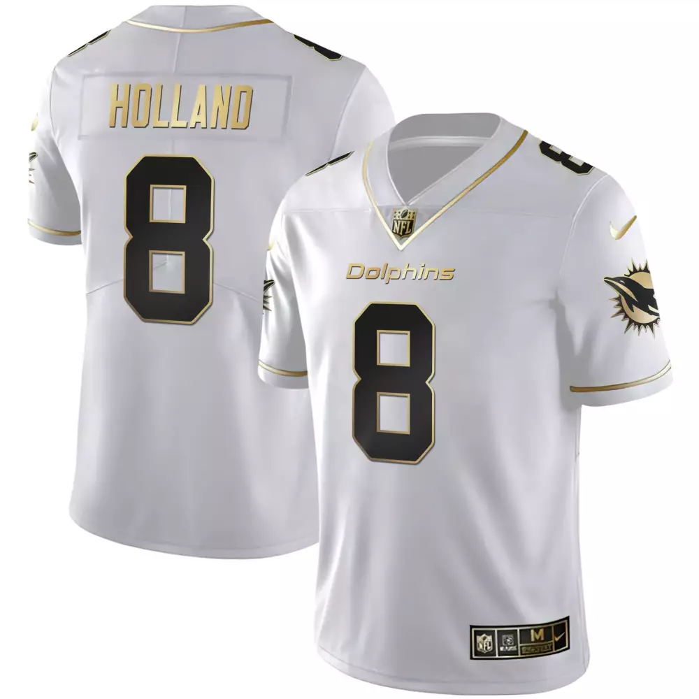 Jevon Holland 8 Dolphins Jersey White Miami Gold Nike NFL Alternate Black All Stitched