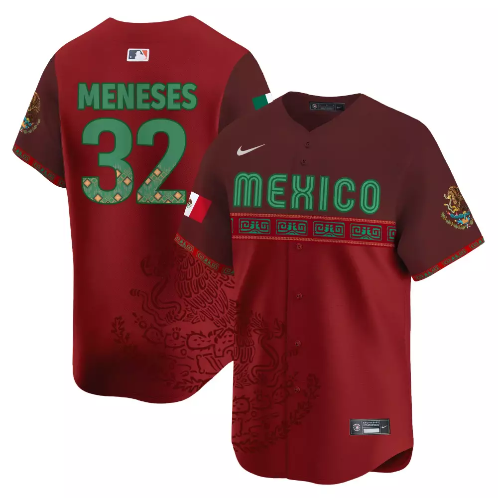 Meneses Mexico 32 Jersey Maroon World Baseball Classic Men Custom Design Green Vapor
