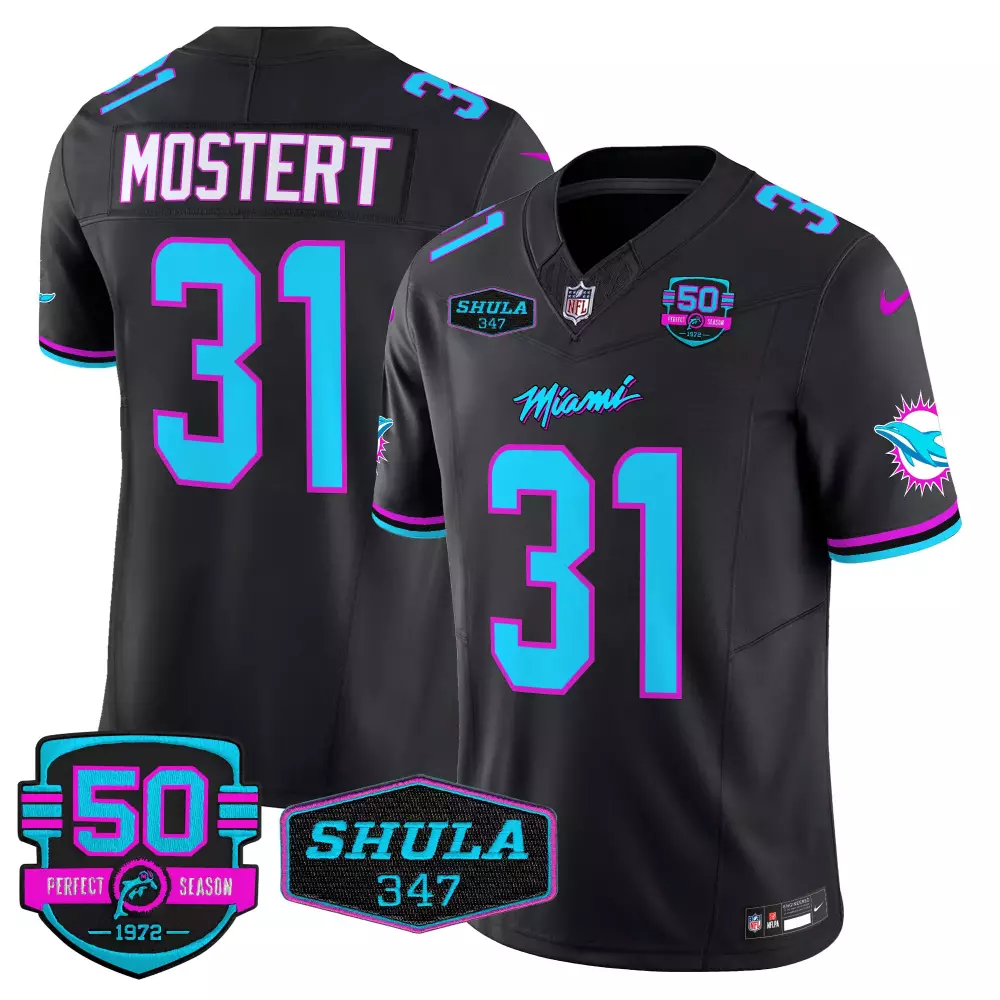 Raheem Mostert 31 Miami Dolphins Jersey Black 50th Perfect Season 50 1972 Shula 347