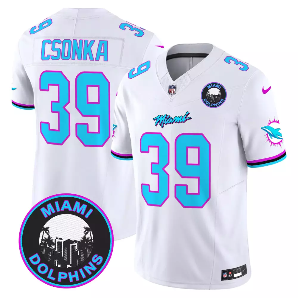 Larry Csonka 39 Miami Dolphins Jersey White Men Alternate Aqua Pink Black Stitched
