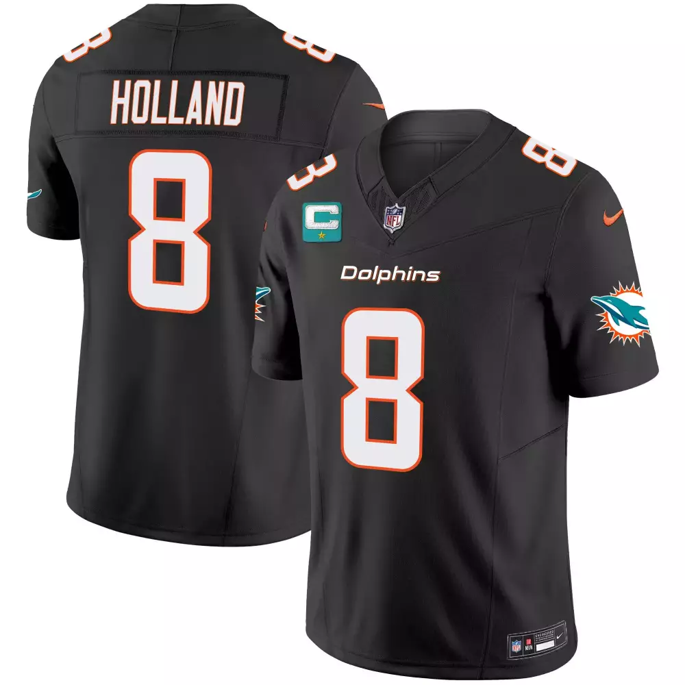 Jevon Holland 8 Dolphins Jersey Black Men Standard Orange White Vapor Limited v2