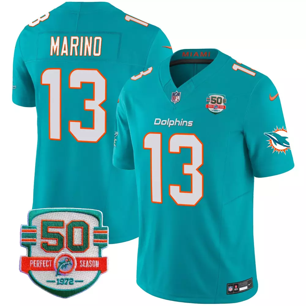 Dan Marino 13 Miami Dolphins Jersey Aqua 50 Perfect Season 1972 Men Game White Orange