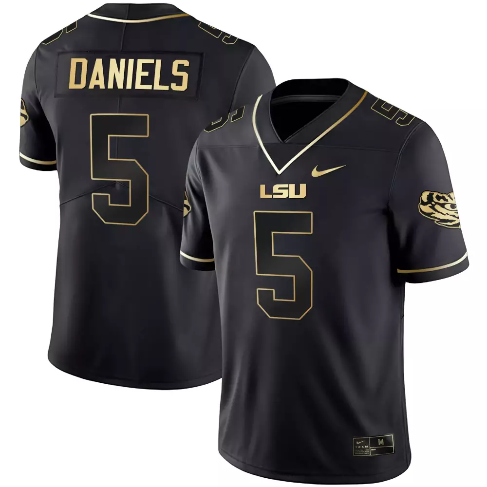 Jayden Daniels 5 Lsu Jersey Black Men Gold Limited Vapor All Stitched
