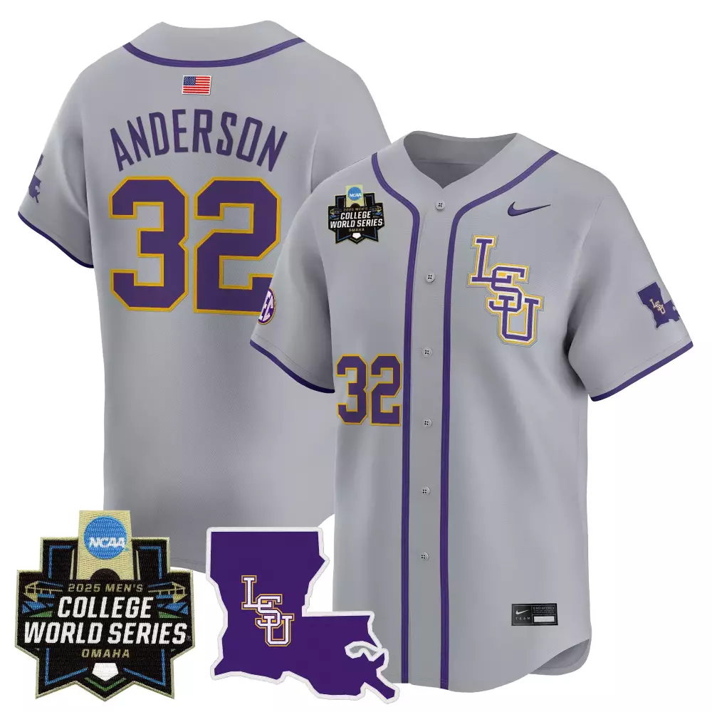 Anderson College 32 Lsu Jersey Gray World Series Men Purple Gold Vapor Stitched Limited