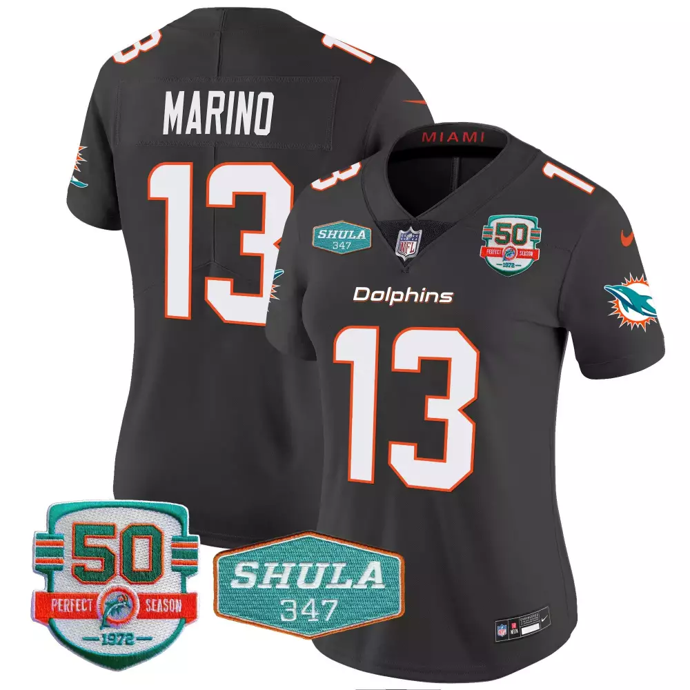 Dan Marino 13 Miami Dolphins Jersey Charcoal 50th Perfect Season 1972 Shula 347 2022