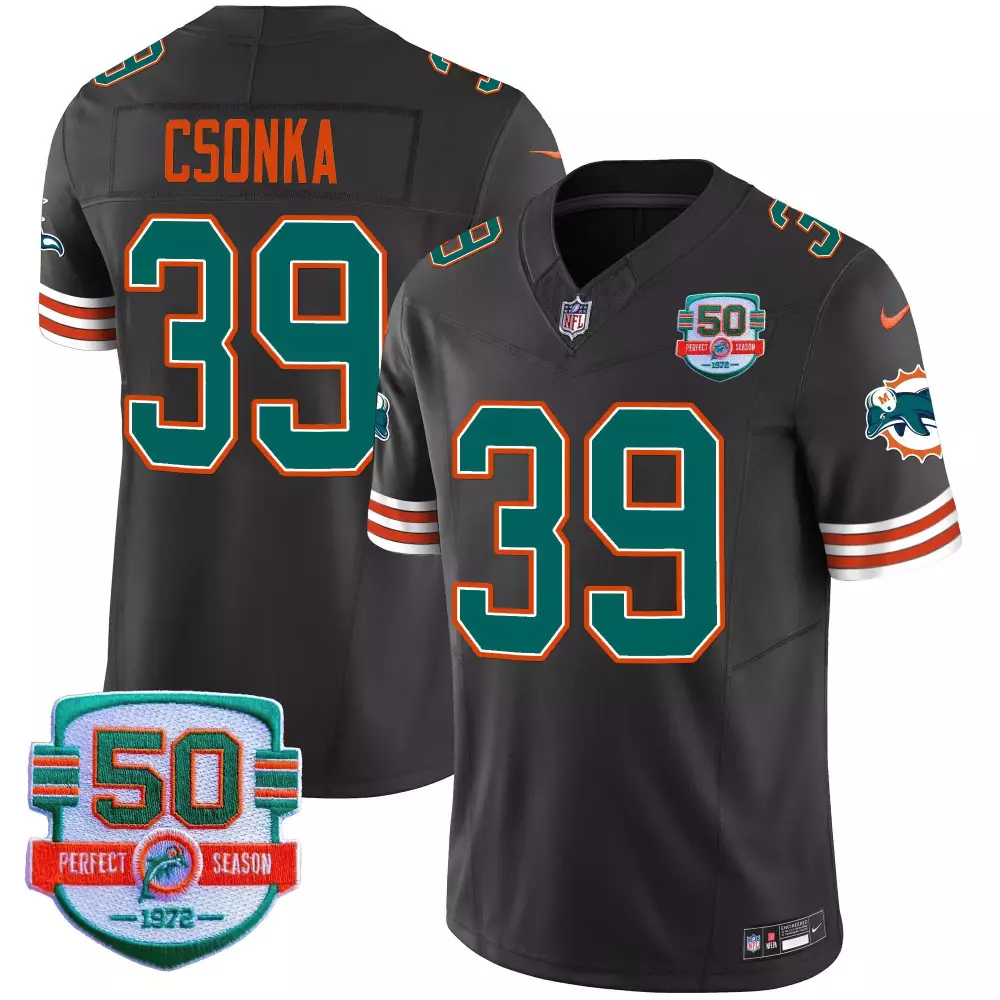 Larry Csonka 39 Miami Dolphins Jersey Black 50th Anniversary 50 Perfect Season 1972