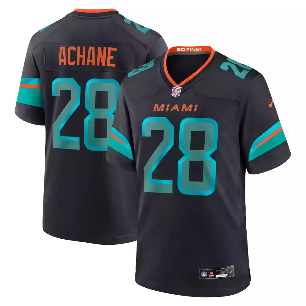 De'von Achane 28 Miami Dolphins Jersey Black Men Game Alternate Teal Orange All Stitched
