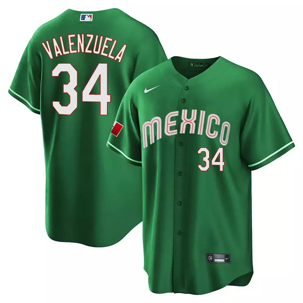 Valenzuela Mexico 34 Jersey Green Men White Red All Stitched Vapor