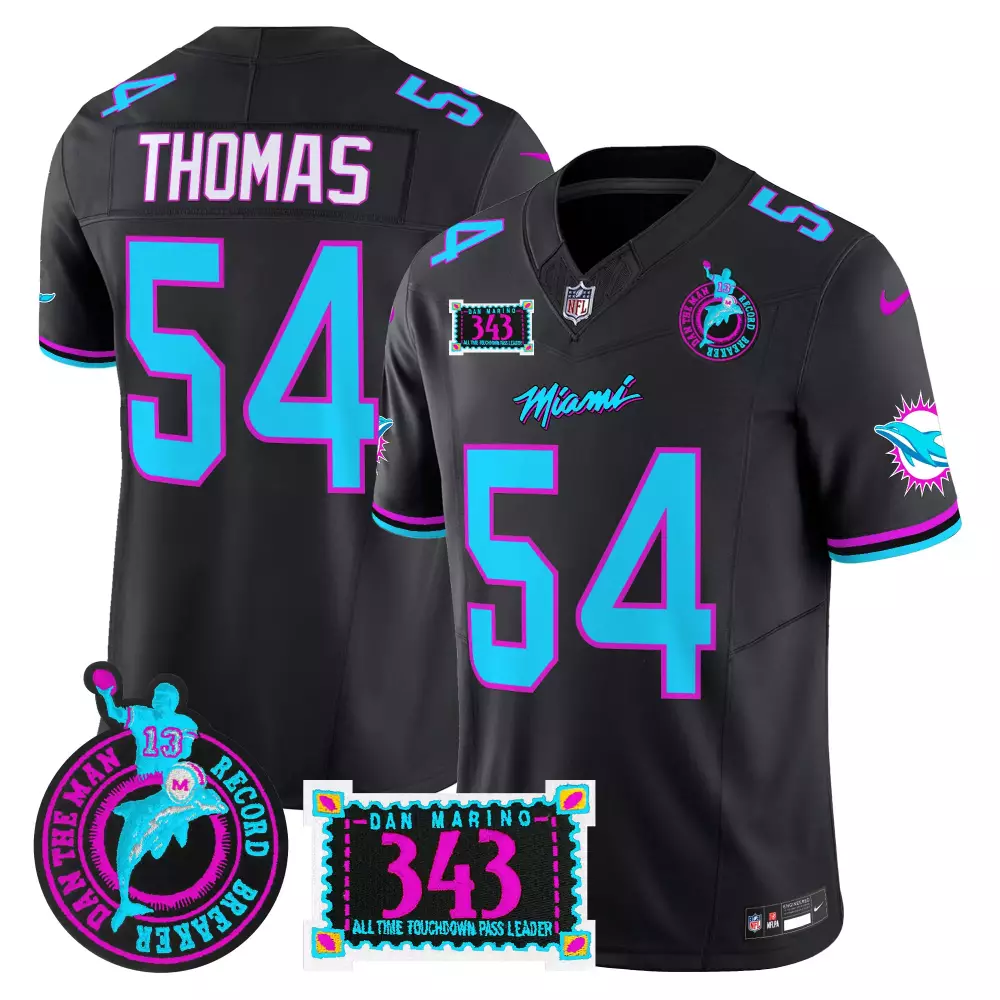 Thomas 54 Miami Dolphins Jersey Black Throwback Dan Man Record Breaker 2023 Men NFL