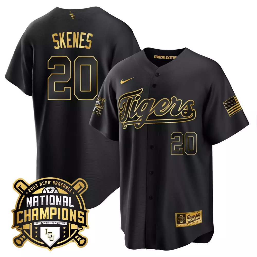Paul Skenes 20 Lsu Tigers Jersey Black National Champions 2023 Baseball Geauxmee