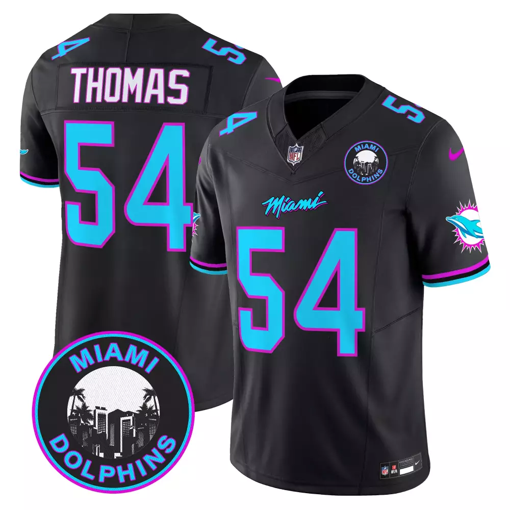 Thomas 54 Miami Dolphins Jersey Black Vice Men Alternate Aqua Pink Stitched