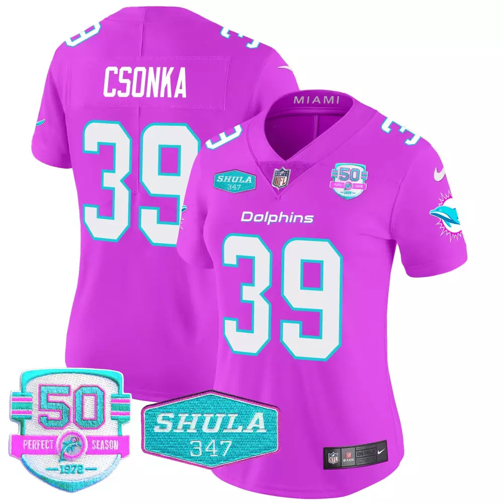 Larry Csonka 39 Dolphins Jersey Purple 50th Season Shula 347 Men Player Alternate