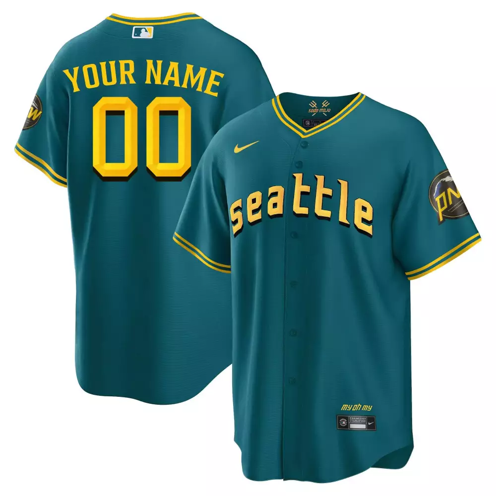 Custom Seattle Mariners Jersey Teal Pnw Men Yellow Navy Cool All Stitched