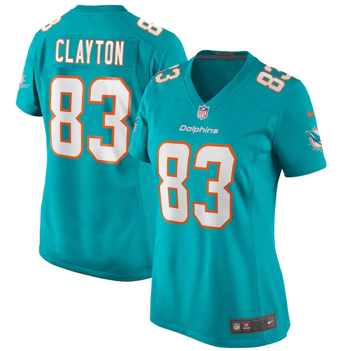 Travis Clayton 83 Miami Dolphins Jersey Aqua Women Replica White Orange Game Retired