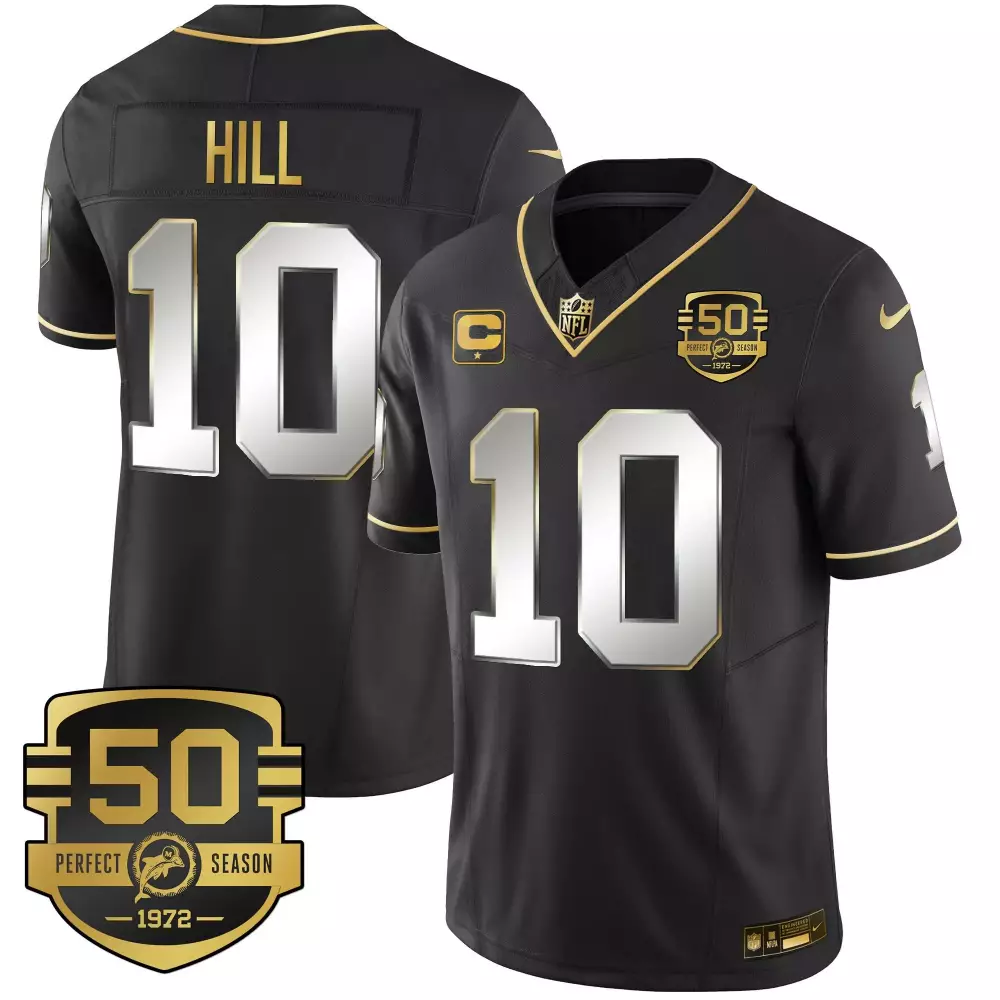 Tyreek Hill 10 Miami Dolphins Jersey Black 50th Season Perfect 1972 2022 Men Authentic