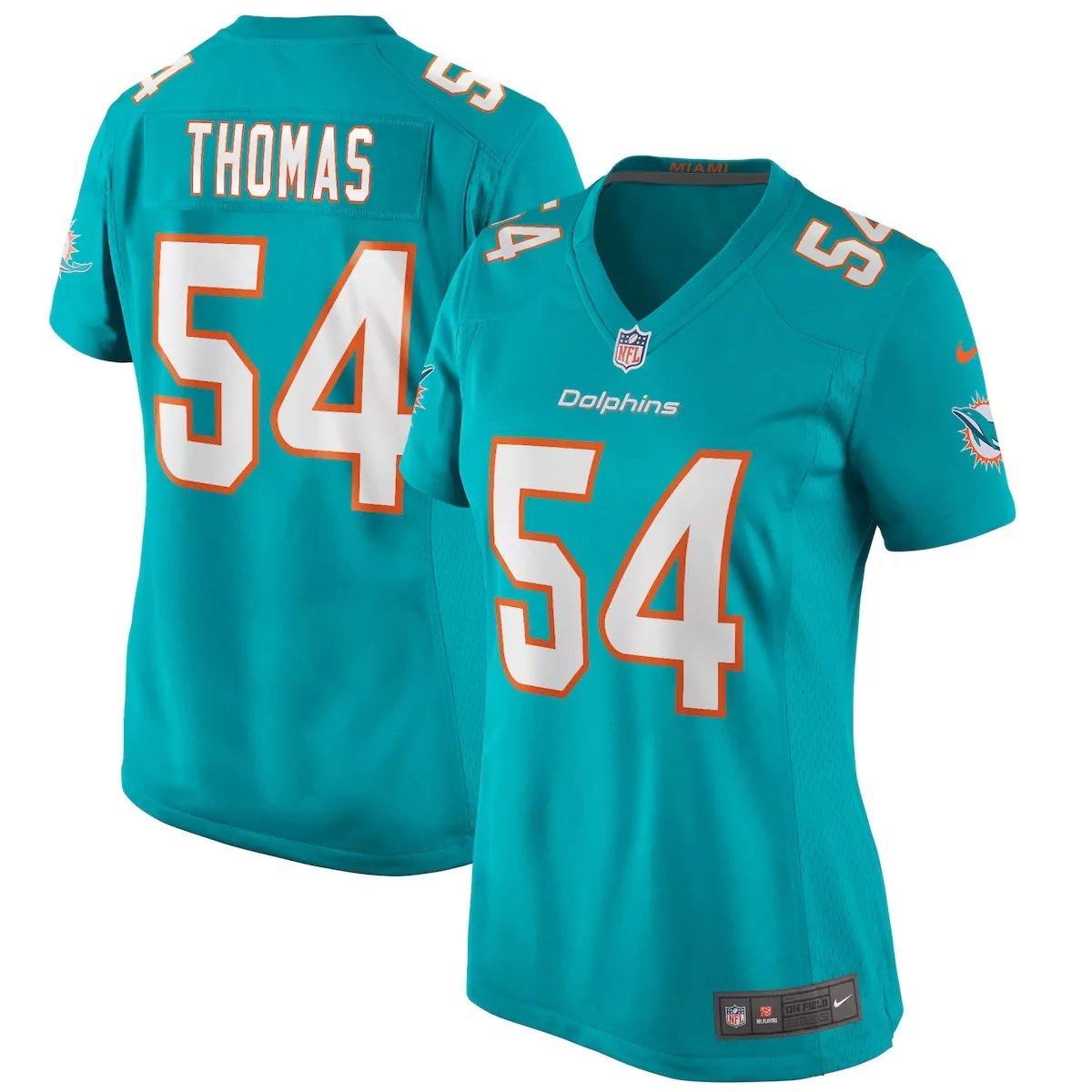 Zach Thomas 54 Miami Dolphins Jersey Aqua Women White Orange Game Retired