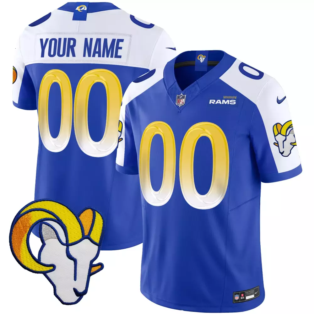 Custom Rams Jersey Royal Blue Head Men White Gold Alternate Vapor Limited v2 All