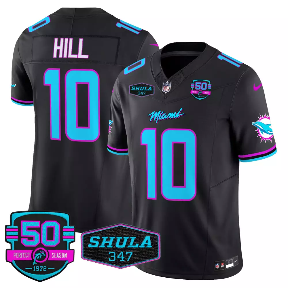 Tyreek Hill 10 Miami Dolphins Jersey Black 50th Perfect Season 50 1972 Shula 347