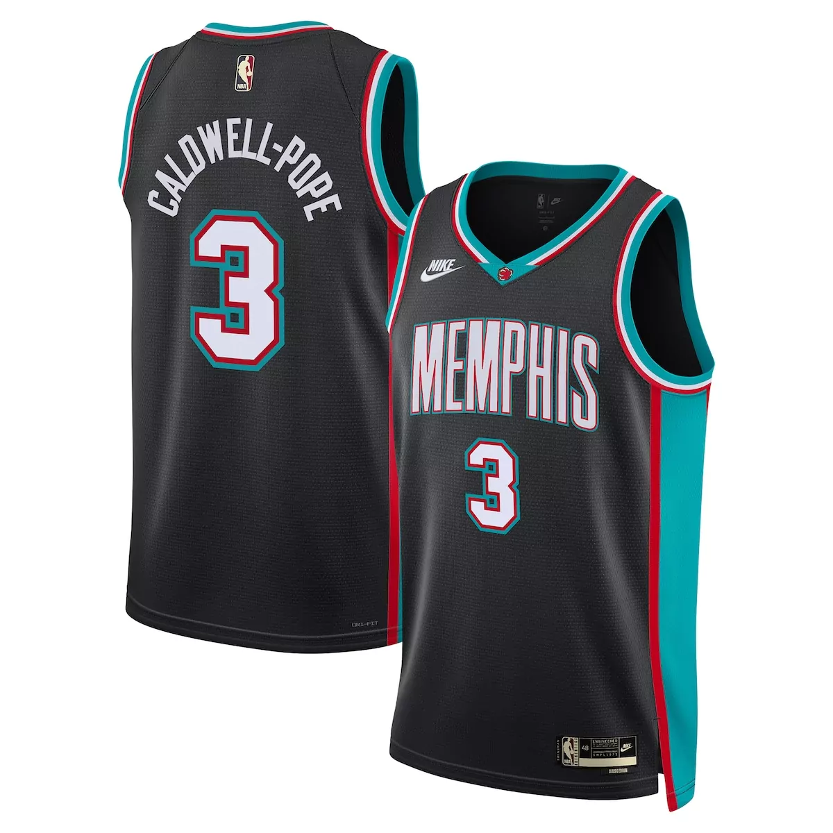 Kentavious Caldwell-pope 3 Jersey Black Memphis Grizzlies Men Replica Teal White