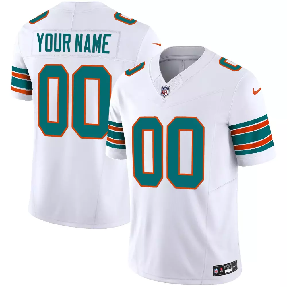 Custom Miami Dolphins Jersey White Men Regular Aqua Orange All Stitched Vapor