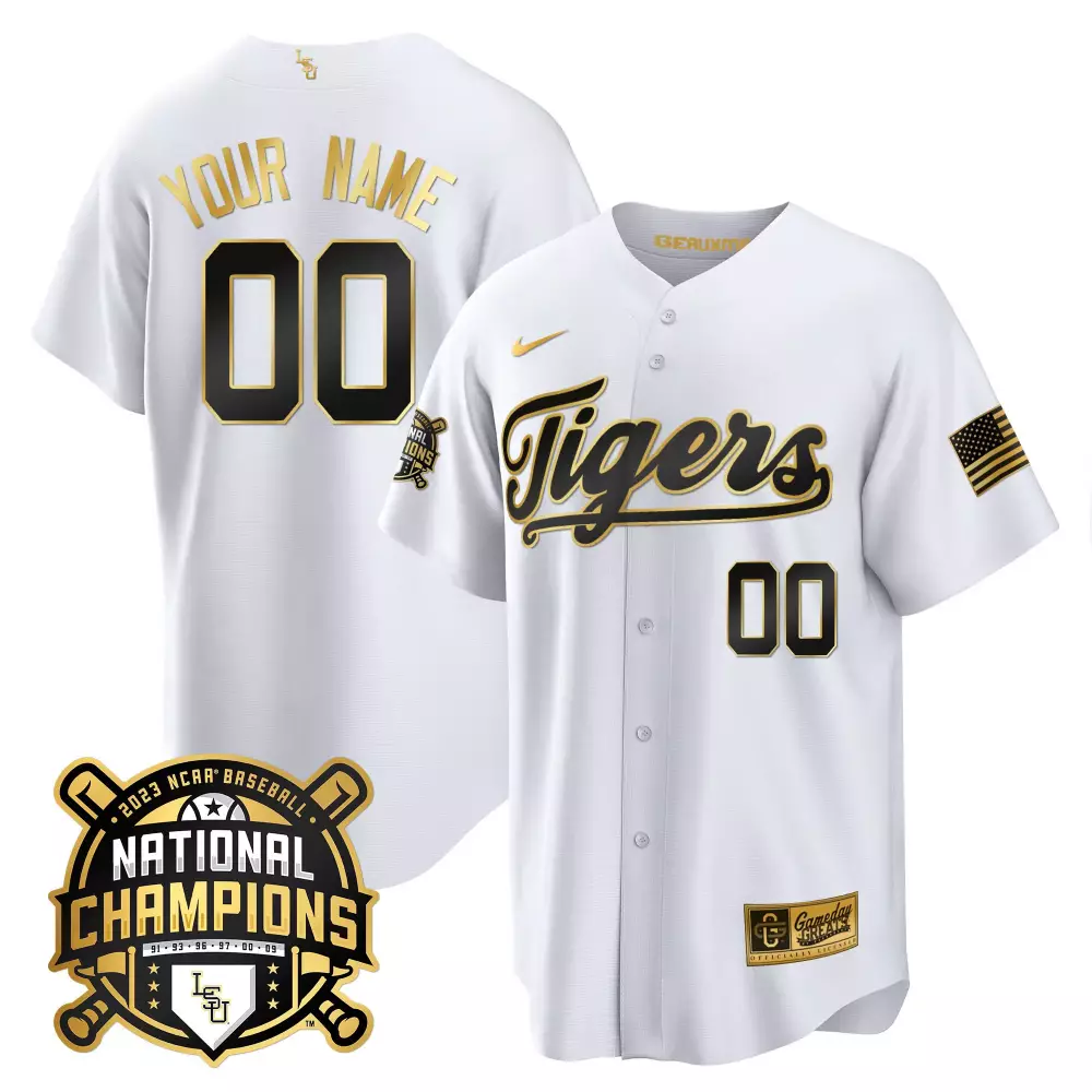 Custom Tigers Jersey White 2023 National Champions Baseball American Flag Men Black