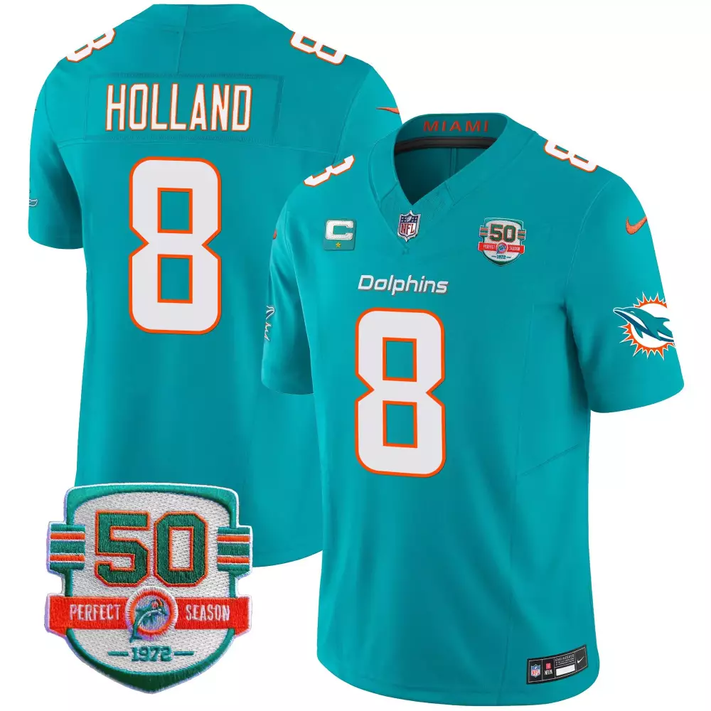 Jevon Holland 8 Dolphins Jersey Teal 50th Anniversary 50 Perfect Season 1972 Men