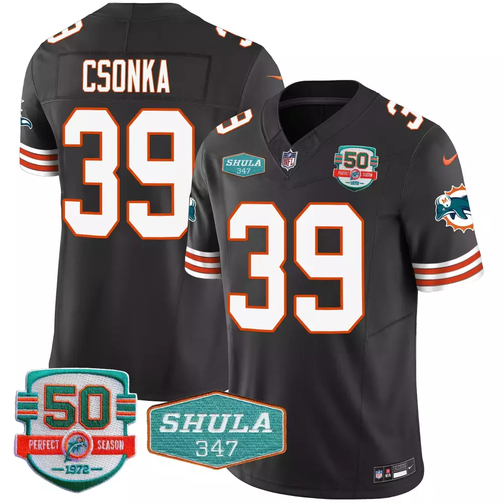 Larry Csonka 39 Miami Dolphins Jersey Black Perfect Season 50th Anniversary 50 1972 Shula 347