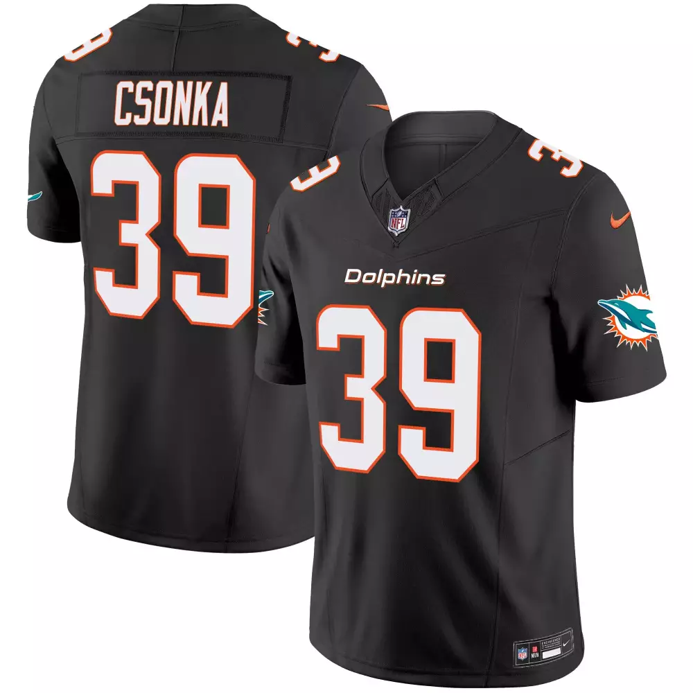 Larry Csonka 39 Dolphins Jersey Black Men NFL White Orange Vapor Limited v2 All Stitched