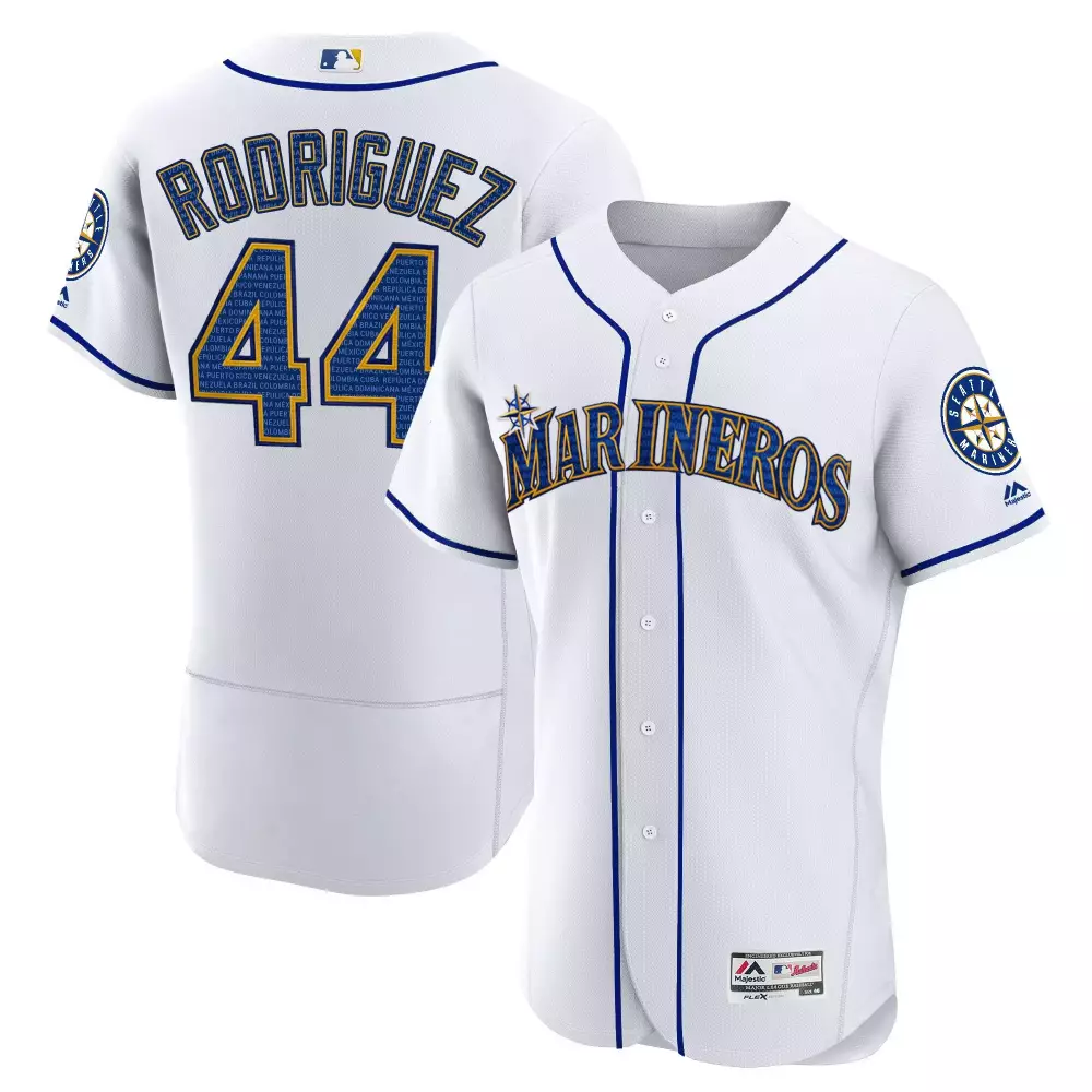 Los Hispanic 44 Marineros Jersey White Men Blue Gold Heritage All Stitched Vapor