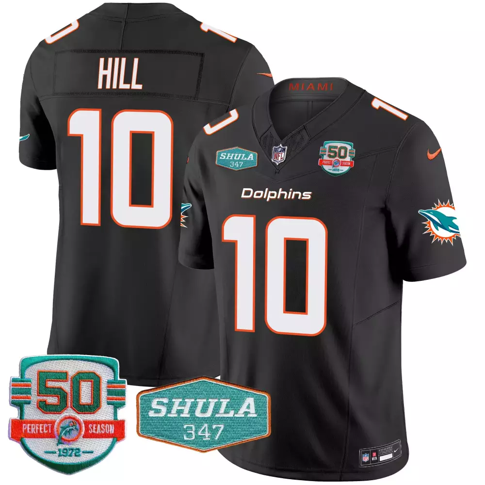 Tyreek Hill 10 Miami Dolphins Jersey Black Shula 347 50 Perfect Season 1972 Men White
