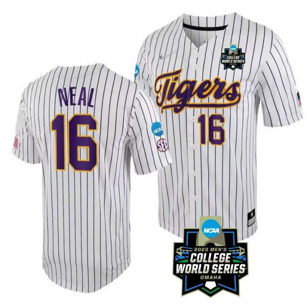 Neal College 16 Lsu Tigers Jersey White Men Purple Gold All Stitched Vapor