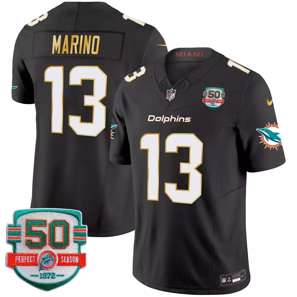 Dan Marino 13 Dolphins Jersey Black 50 Perfect Season 1972 Men Alternate White Aqua